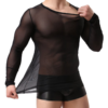 WINDAY Men's Sexy Long Sleeve Mesh Top black